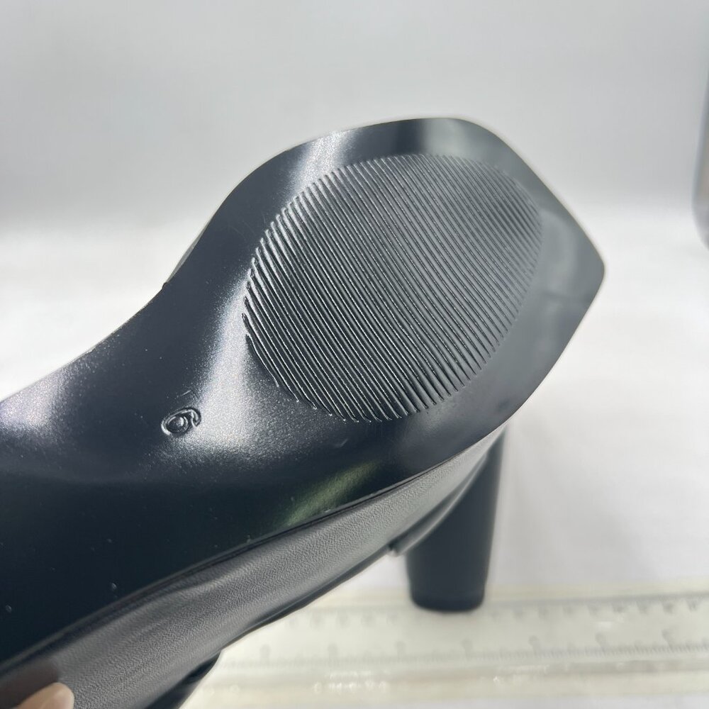 FSJ Black Platform High Heel Wedge Peep Toe Slip On Mules Cross Wide Band Sandal - Picture 6 of 8